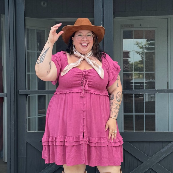 Chic Fuchsia Ruffle Mini Dress - Picture 3 of 3